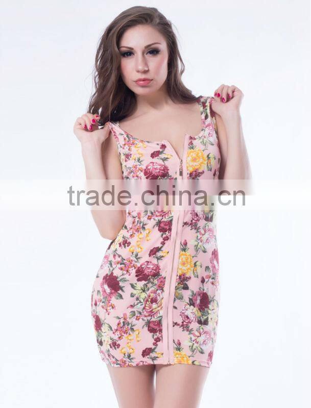 Accept paypal 2015 new fashion sexy ladies party wear short sleeve floral print dress