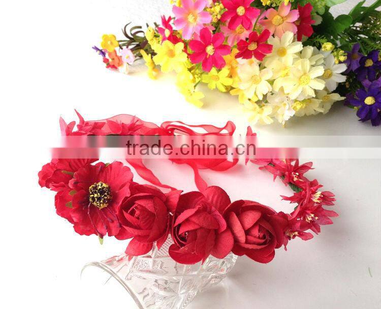 Fashion Mary Girl Flower Garland 100% handmade Pink Rose head ornament Hawaii wreaths