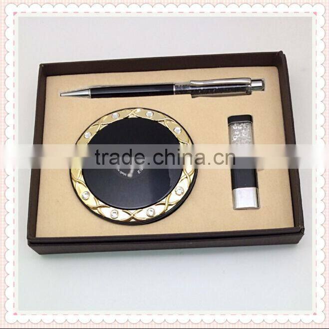 Free shipping SWS0054 diamond pocket mirror&crystal metal ball pen&crystal USB 2.0 flash driver Newest promotional gift sets