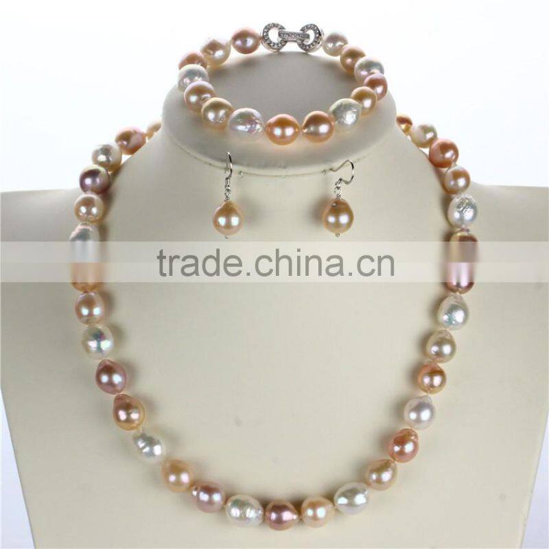 10-12mm AA multi color edison natural latest single pearl jewelry set, fresh water pearl jewelry set