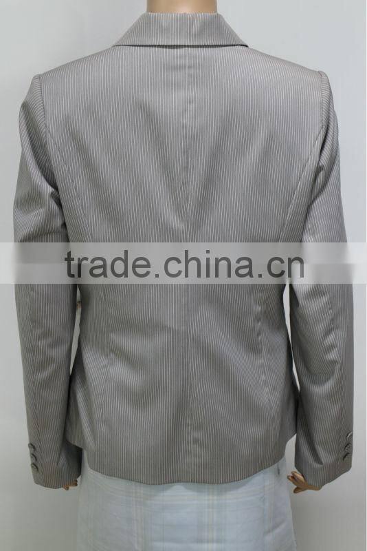 2014 Spring Jacket Women Garment Long-Sleeve Turn-Down Collar Striped Light Grey Formal Jacket And Vest 2 Piece Set