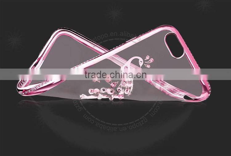 Diamonds Swan angel electroplate frame soft TPU for girls mobile phone Case for iphone 6 6s plus