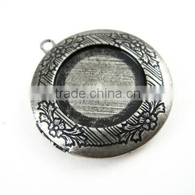20mm setting size vintage antique silver round photo locket bezel tray pendant charm DIY supplies 1113004