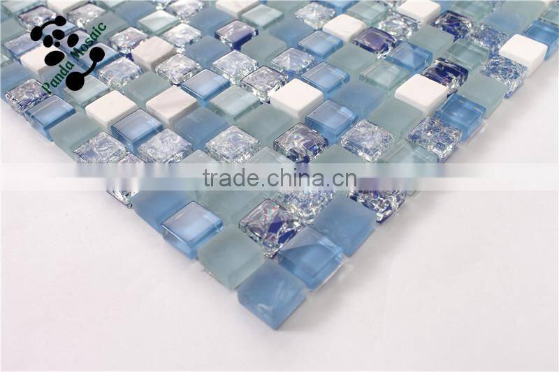 MB SMS01 Wholesale Glass Mix Stone Mosaic Foshan Tile Blue Glass Mosaic Tile Fireplace Wall Tile