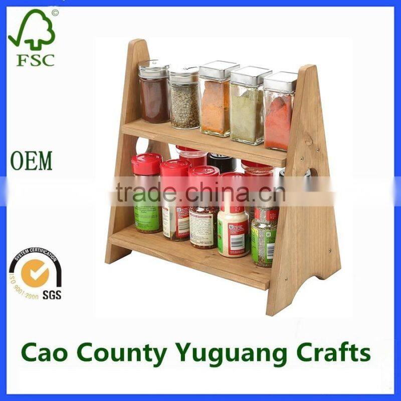 2 tier wooden display shelves countertop decorative spice rack