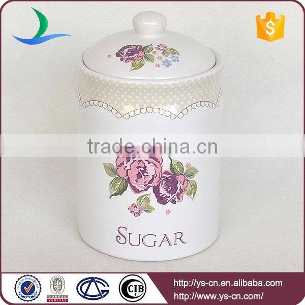 2015 flower decal ceramic food canister jars wholesale