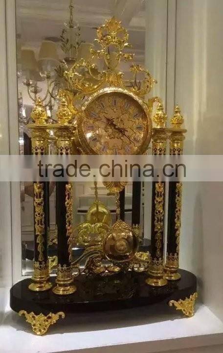 Beautiful Gilded Bronze French Bell Pendulum Desk Clock, Black Marble Desk Clock