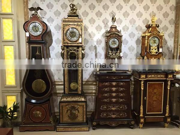 Home Decorative Wooden Table clock With Cabinet, Luxury Brass Inlaid Antique Floor Clock, Hand painting Red wooden Clock