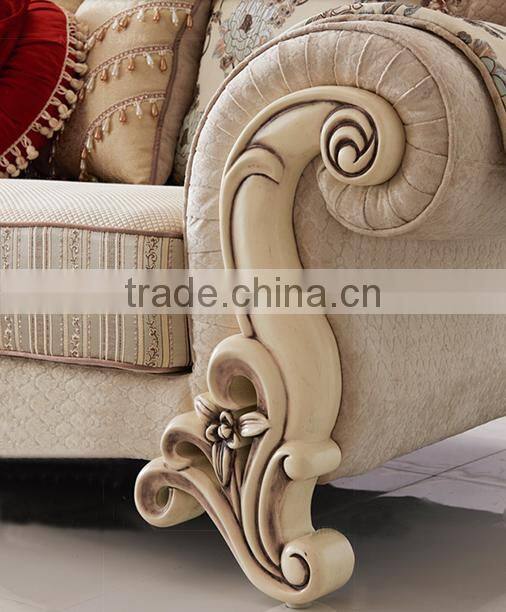 New classic living room furniture solid wood vase carving fabric corner sofa set