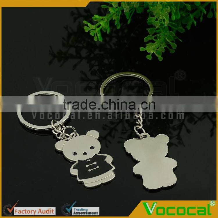1 Pair of Cartoon Bear Couple Style Pendant Metal Keychain Key Ring Silver Hanging Ornament