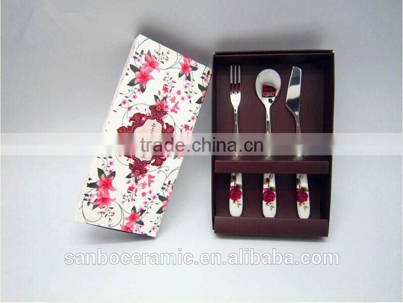 cutlery set stainless steel, ice cream spoon with porcelain handle, kroean style cutlery set with promotion gift box
