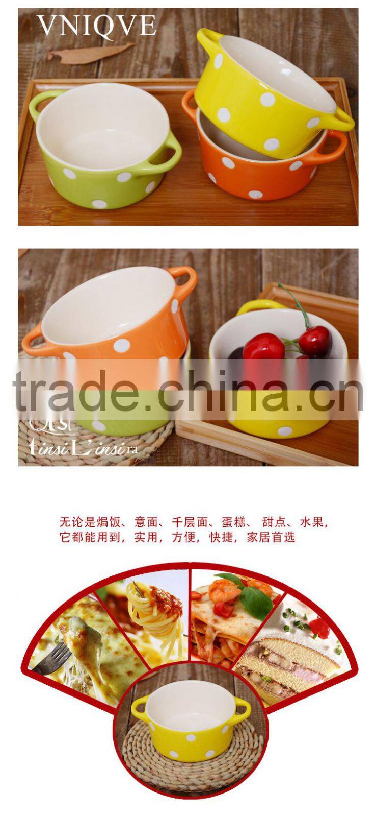 Wholesale stocked korean ceramic soup bowl with handle