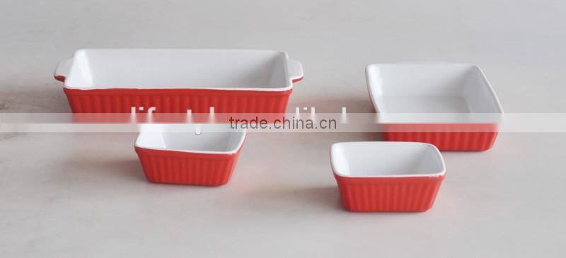 stoneware 2-tone solid color baking dish with decal printing