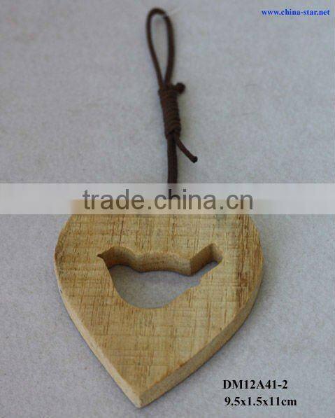 wood heart hangings with bird decor