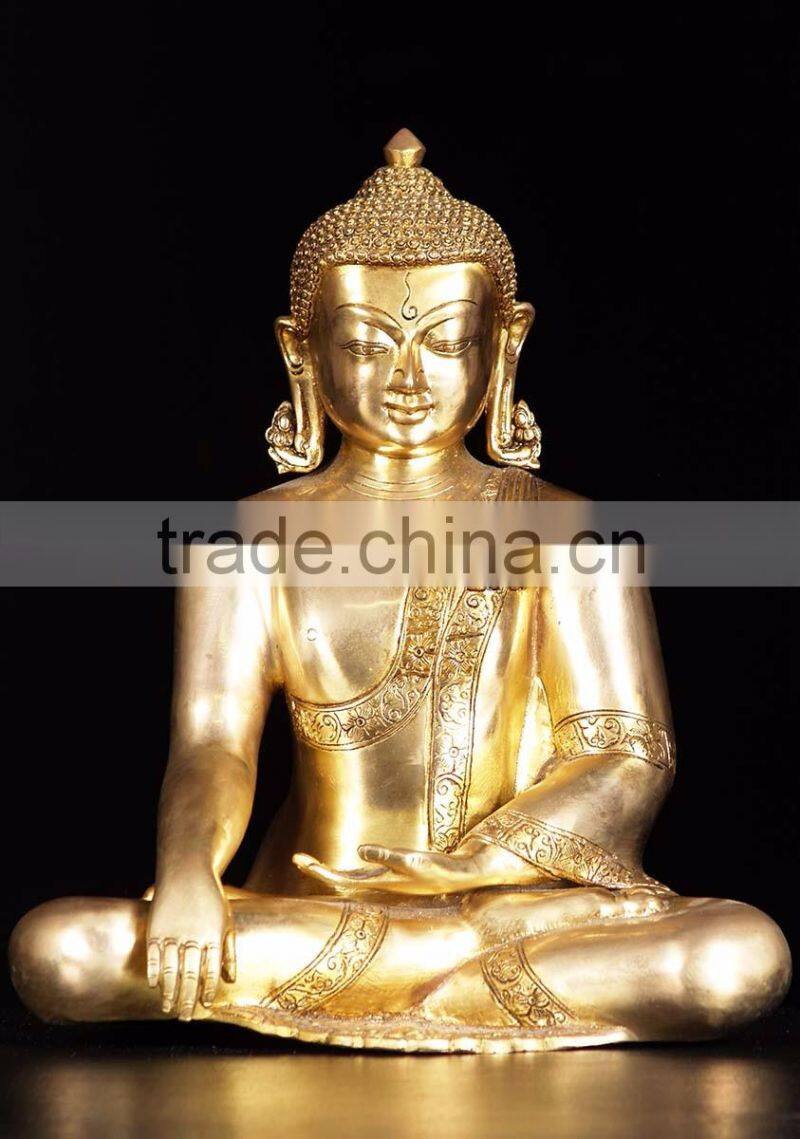 Antique golden life size thai bronze buddha statue