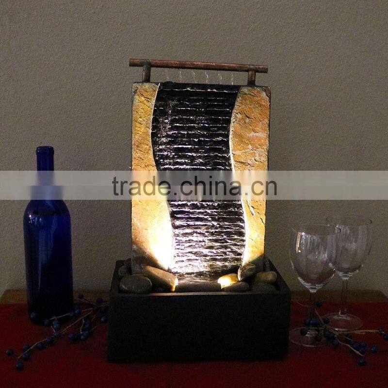 Bending Slate Tabletop Water Fountain with LED Light