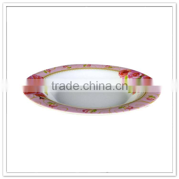 Royal gold line design with rose printed round plates dinnerware sets cheap