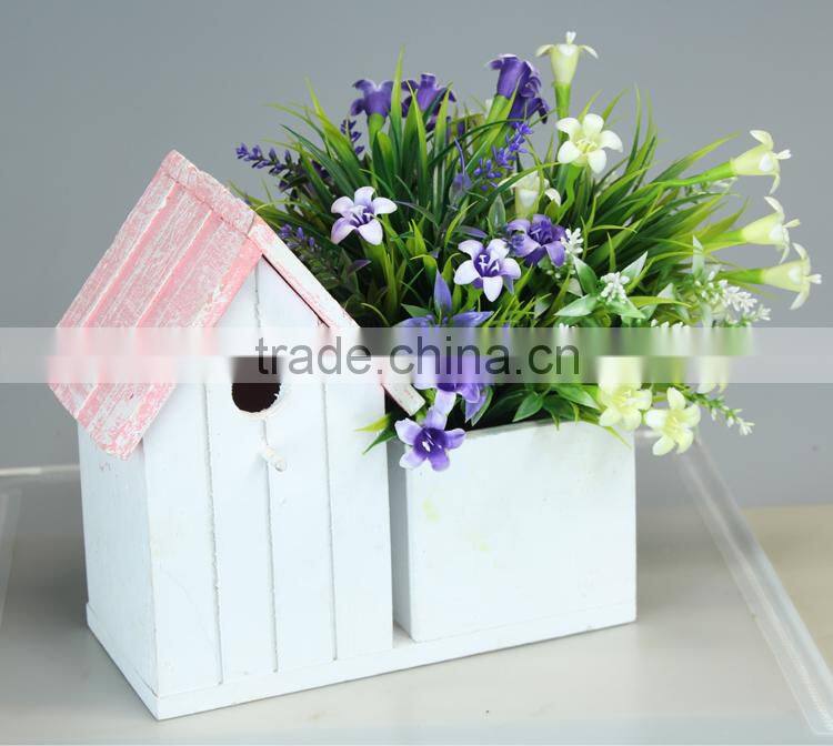 Home Decrative Wooden Bird House Wooden Flower Pots