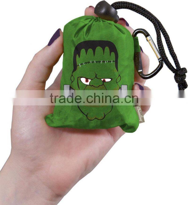 Customized skull shape design folding bags fashion Halloween black tote foldable bags Reusage foldable shoulder bags