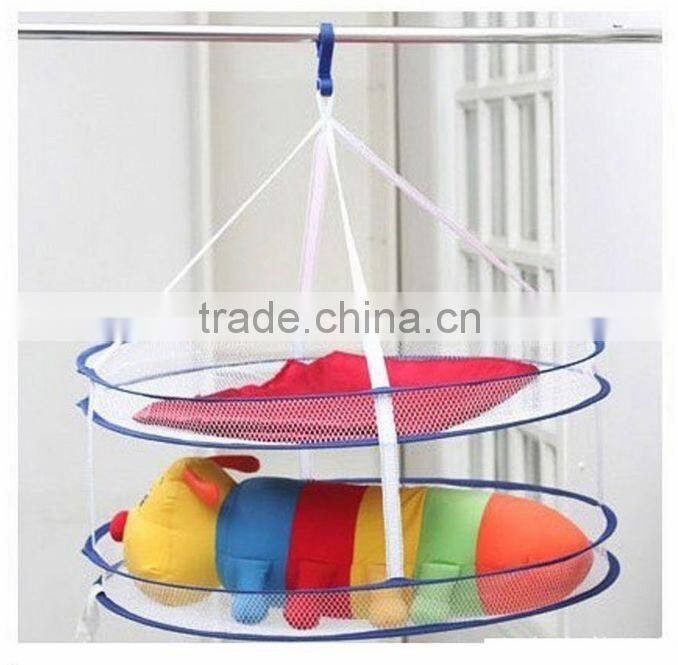 White Blue Double Layer 60cm Dia Folded Clothes Hanging Dryer Basket(TM-CPH-018)