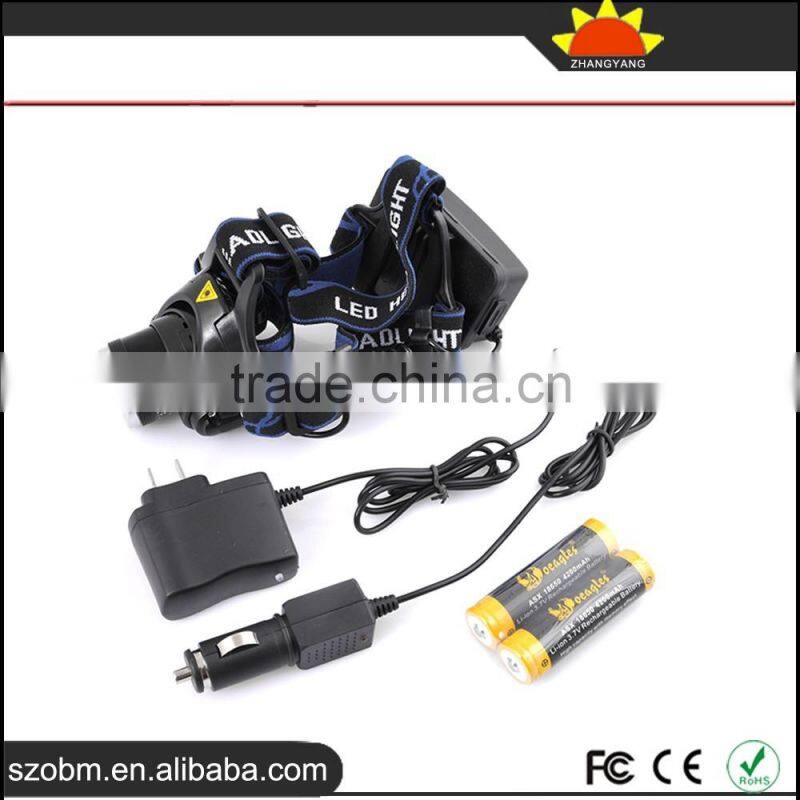Wholesale high quality XML T6 LED 1600 Lm Zoomable LED Rechargeable Headlamp with 18650 Batteriy,charger