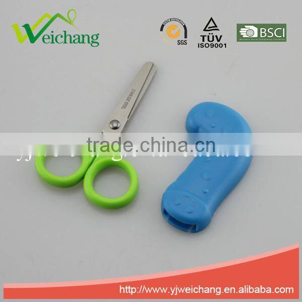 WCSC213 premium novelty wholesale soft handle colorful school children plastic scissors with funny cover New Handle Design