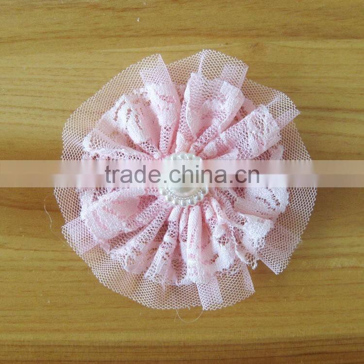 lace flower with pearl bead in center for kids hair accessories