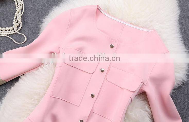 New Women single-breasted pink lady straight fashion coat design long trench