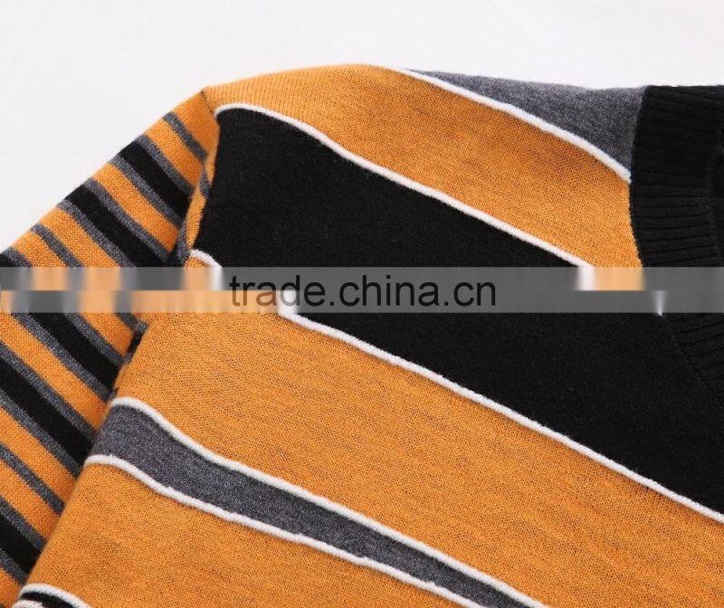 2016 men's stripe design sweater 100%wool round neck