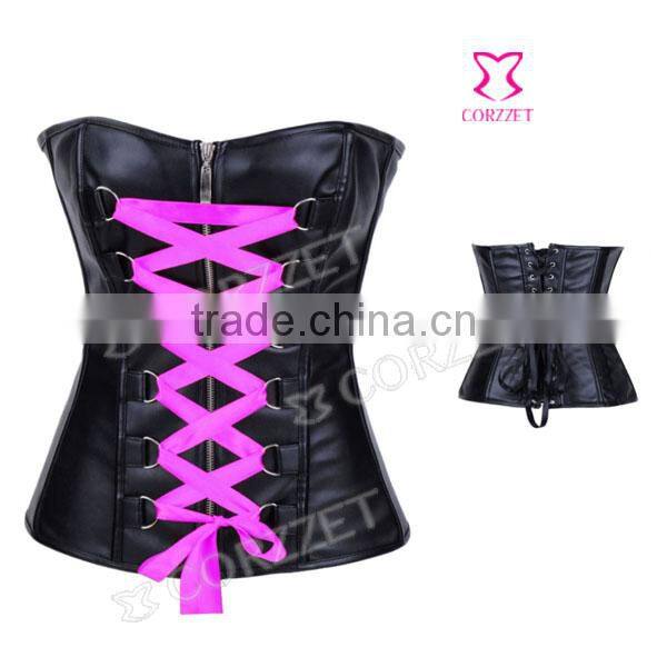 High Quality Girls Zipper Leather Corset Bustier Tops Various Colors