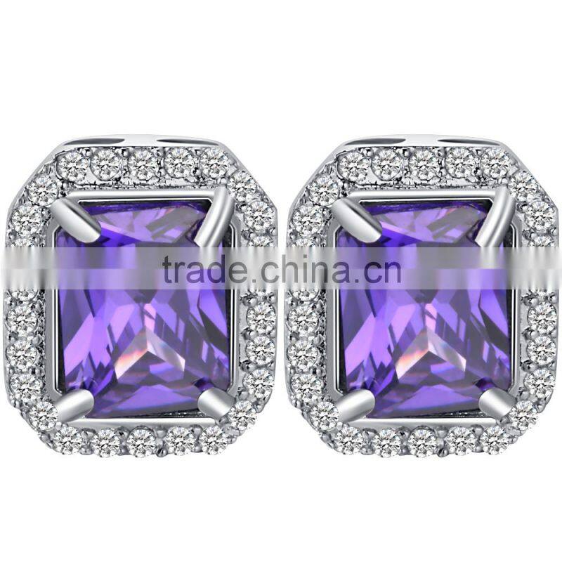 Amethyst women purple zircon platinum plated stud earring