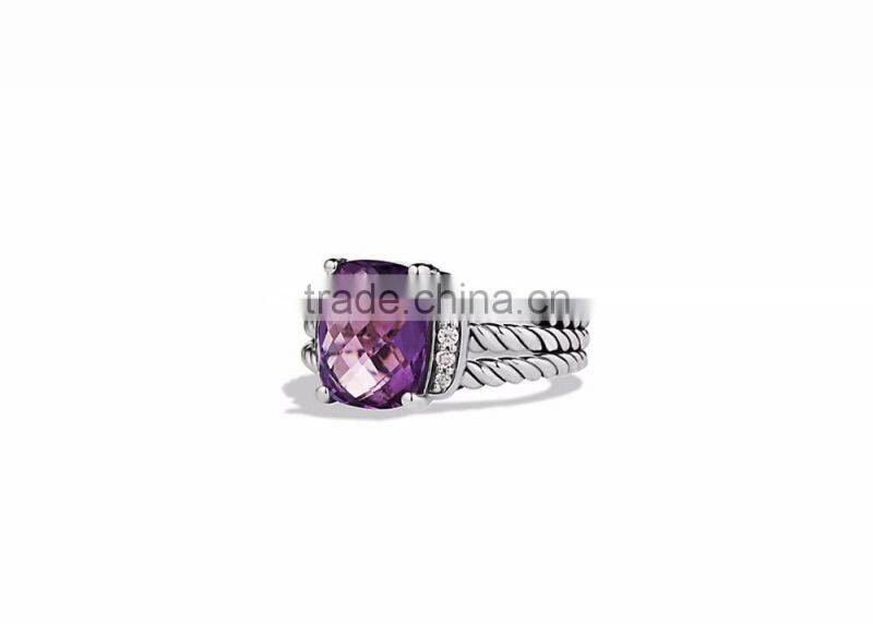 Silver Plated Big Gemstone With CZ Studded Fashion Ring