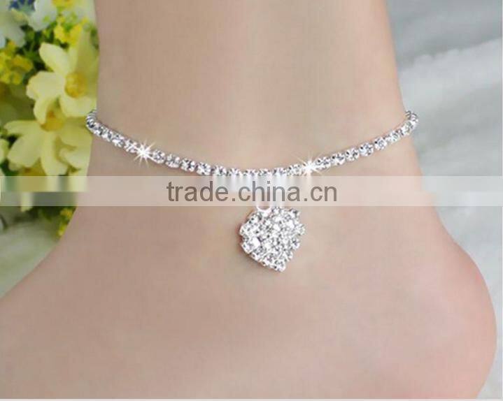 fashion strass crystal heart anklet bracelet bling bling crystal cupchain anklets bridemaids jewelry for wedding gifts
