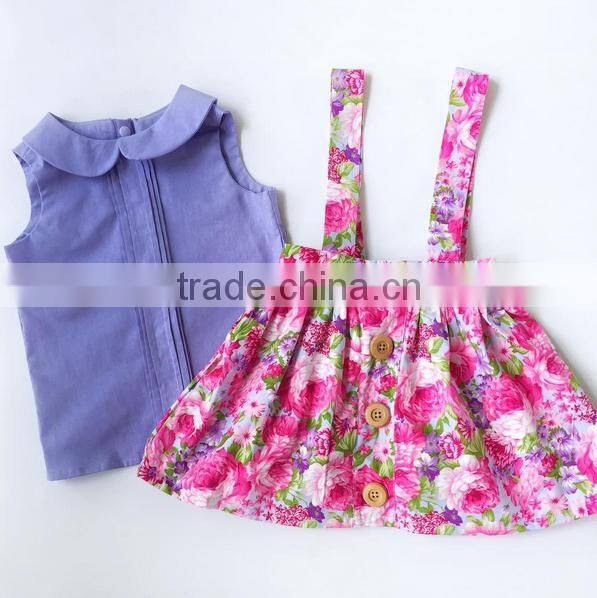 Boutique Children Cotton Flower Pattern Toddler Girl Summer Suspender Princess Dress