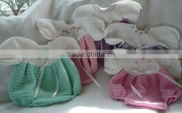 Ribbon Pattern with Hat and Shoes Handmade Baby Dress Crochet