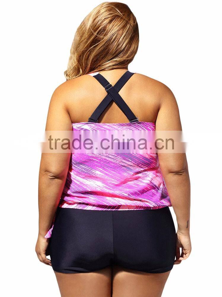 China Factory Price Custom Hot Fat Women Two-Piece Swimming Wear Suit