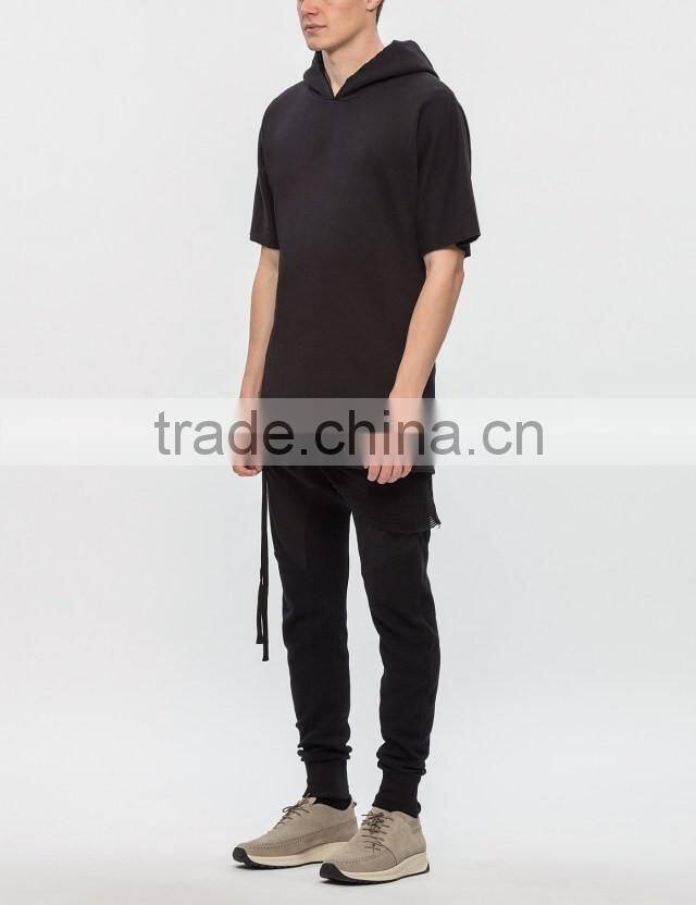 2017 custom men's black plain short sleeve hoodie