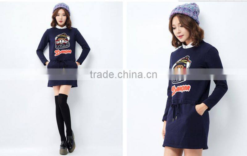 Female money navy blue collar waist line cultivate one's morality dress