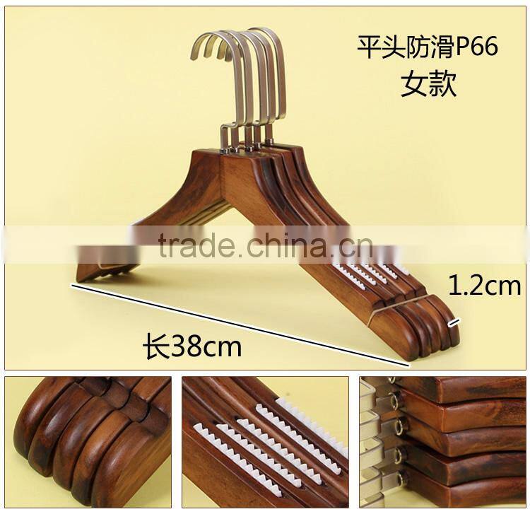 China factory solid wood tie and belt scarf hanger redwood pants hanger black laundry wooden shirts hanger