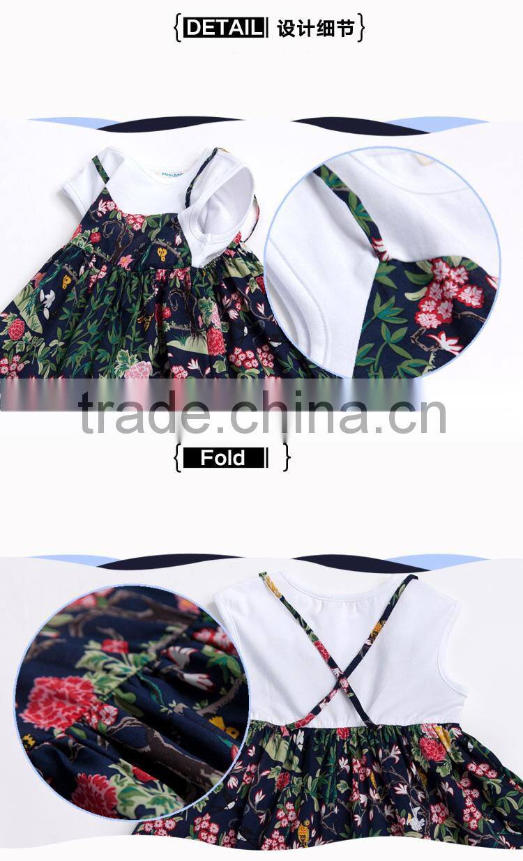 2018 new summer design girls cotton printed dress short sleeve floral dress