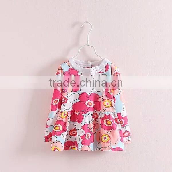 2016 new design comfortable sleeveless style plain dress with flower print bow