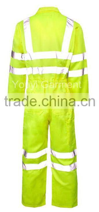 hi vis Fluorescein Green Polyester/Cotton Coverall with 3M reflective tape