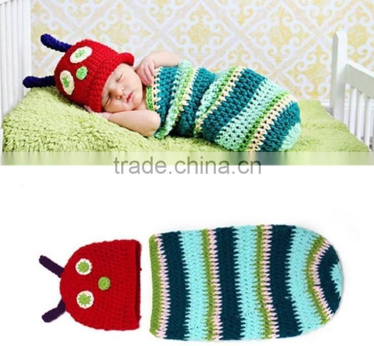 2016 Crochet baby sleeping bag knitted baby hat photo prop