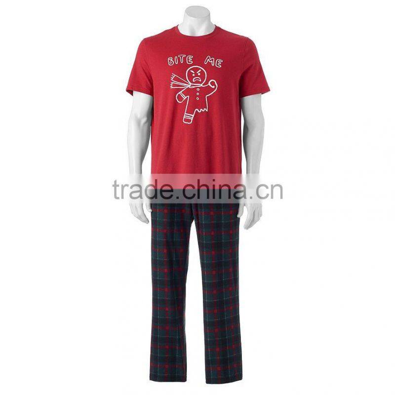 Funny Printed Design on T shirt and Pants Mens Pajamas Set Christmas Family Matching Pajamas