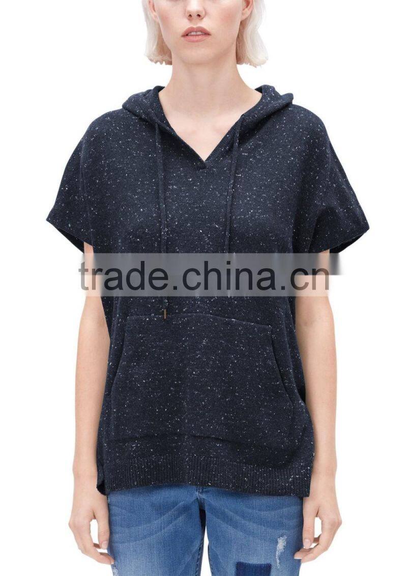 Women's short sleeve speckled cotton/spandex pullover hoodies