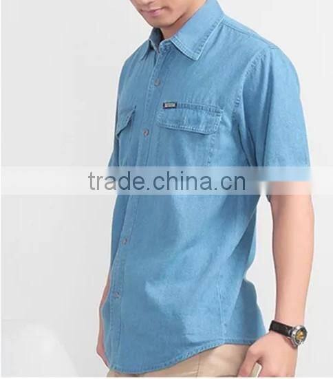 Big yards of cotton in the summer of men's denim shirts with short sleeves