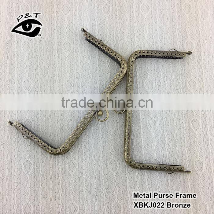 15x8cm rectangle embossed bronze color purse frame metal for handbag