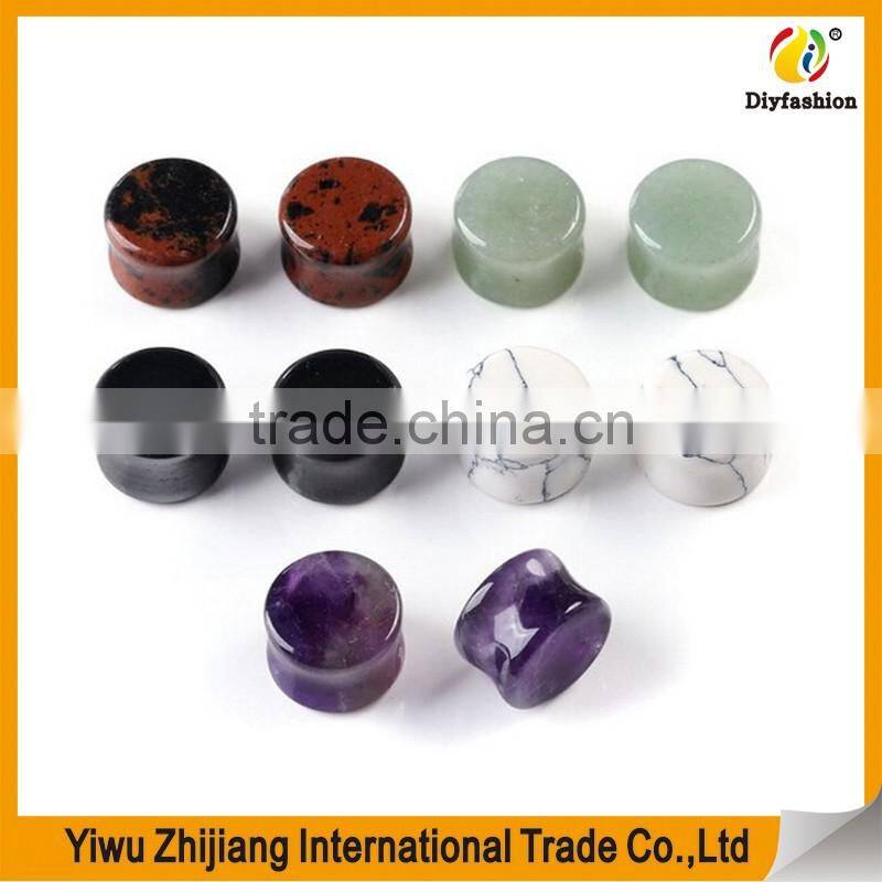 Natural Stone Amethyst Green Aventurine Hematite Howlite Turquoise Double Flared Saddle Plug Gauge Ear Stretchers
