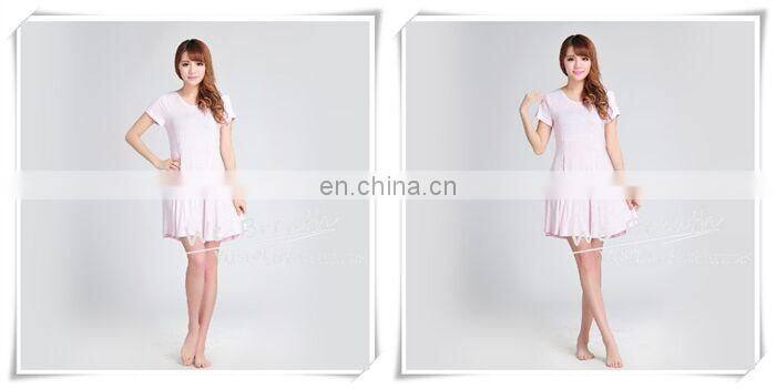 Summer Dress Bamboo Fiber Rayon Pleated O Neck Short Sleeves