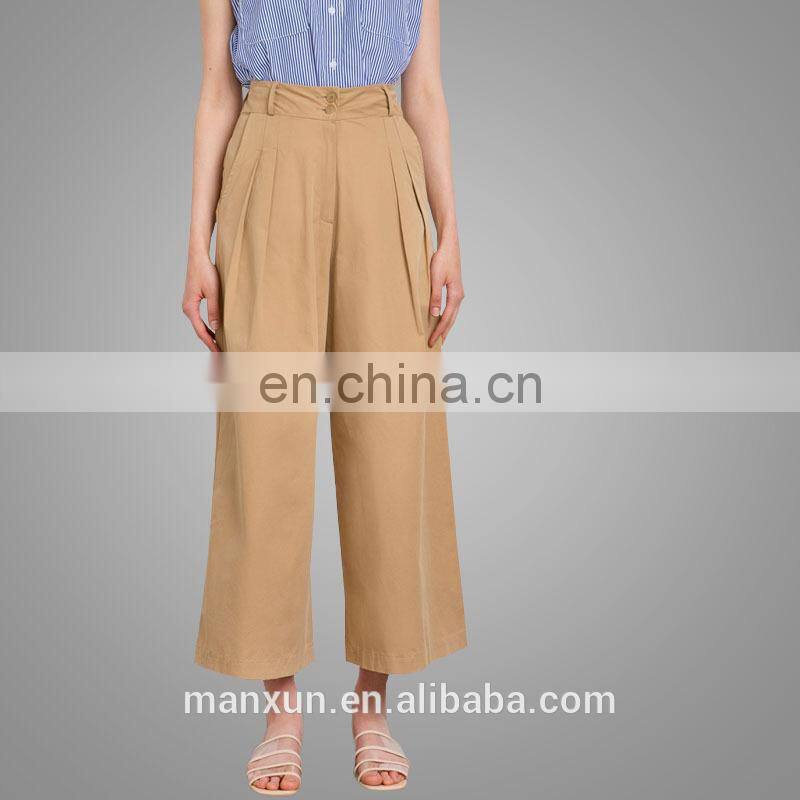 2017 OEM Srevices Girls Simple Clothing Comfort Khaki Pleated Plus Trousers Wholesale